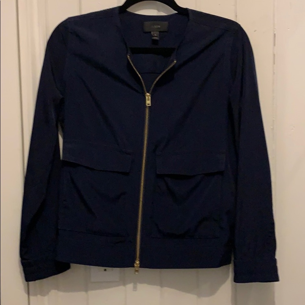 J Crew Navy Satin Bomber Jacket